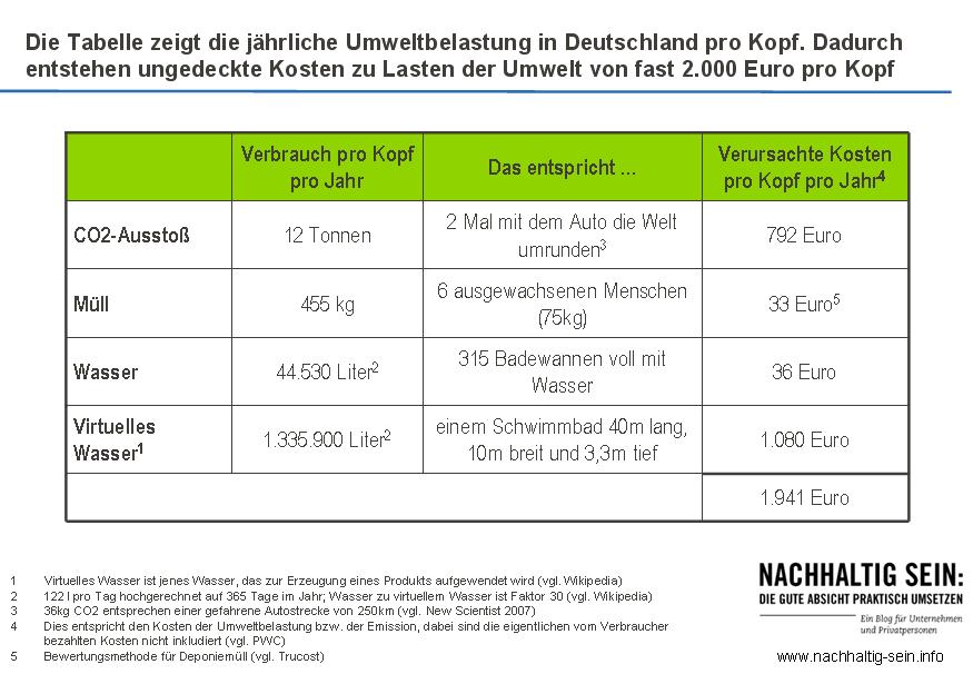 Jaehrliche Umwelt-Belastung pro Kopf in Deutschland (in Euro)